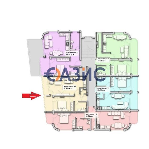 Квартира 2-комнатная 1+1 в Созополе площадь 65.8м² 3 этаж