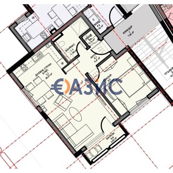 Квартира 2-комнатная 1+1 в Поморие площадь 77.6м² 3 этаж
