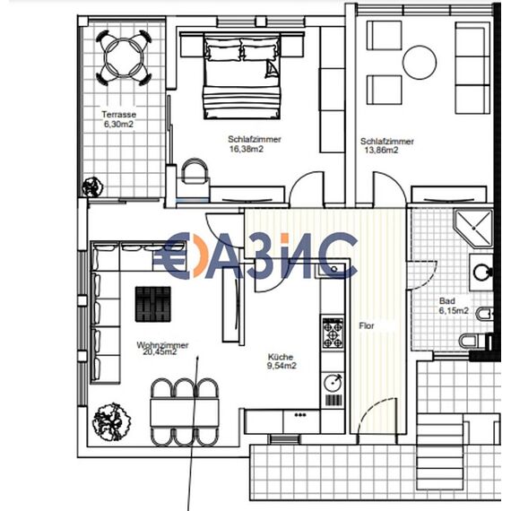 Квартира 2-комнатная 1+1 в Несебре (Святой Влас) площадь 78м² 2 этаж, изображение 12