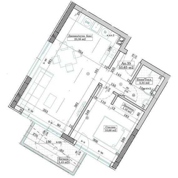Квартира 2-комнатная 1+1 у моря в Варне площадь 58.58м² 4 этаж