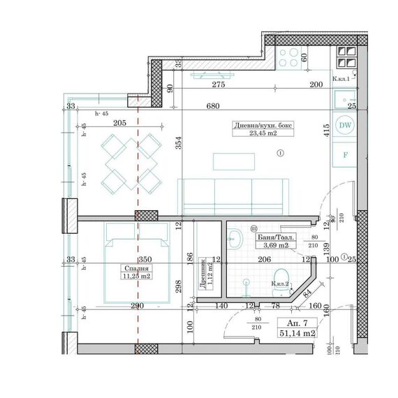 Квартира 2-комнатная 1+1 в Варне площадь 59.37м² 2 этаж, изображение 5