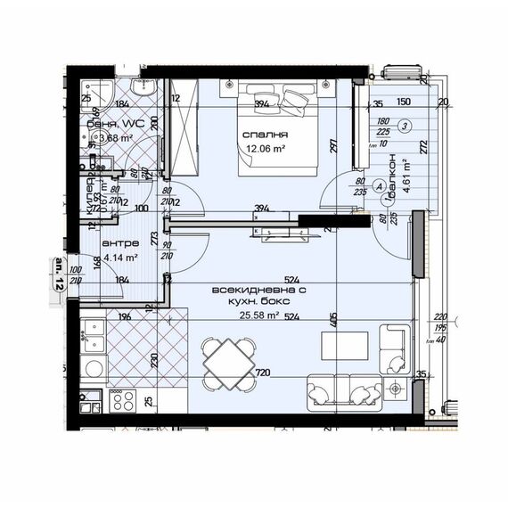 Квартира 2-комнатная 1+1 в Варне площадь 72.18м² 3 этаж