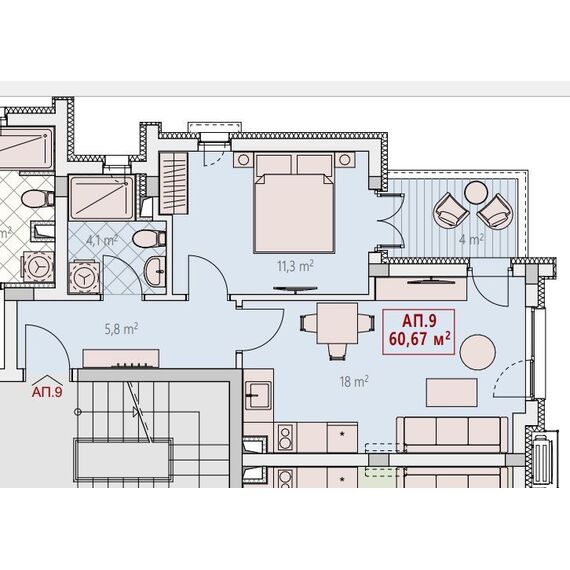 Квартира 2-комнатная 1+1 в Несебре (Солнечный Берег) площадь 61м² 3 этаж, изображение 3