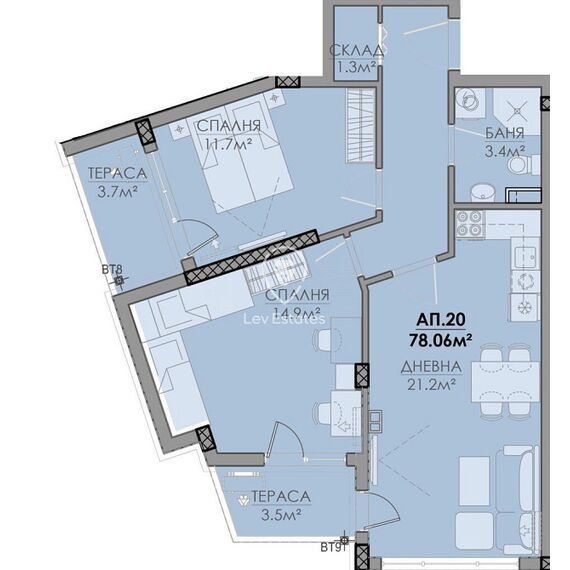 Квартира 3-комнатная 2+1 в Бургасе (Сарафово) площадь 89м² 4 этаж, изображение 3