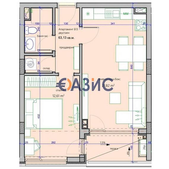 Квартира 2-комнатная 1+1 в Бургасе площадь 63.1м² 2 этаж, изображение 3